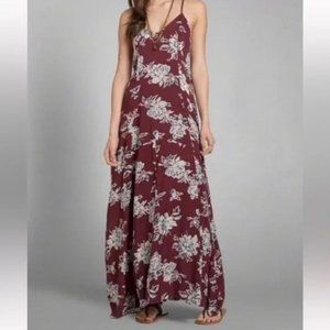 Abercrombie & Fitch Tie-back Floral Maxi Dress Burgundy XS